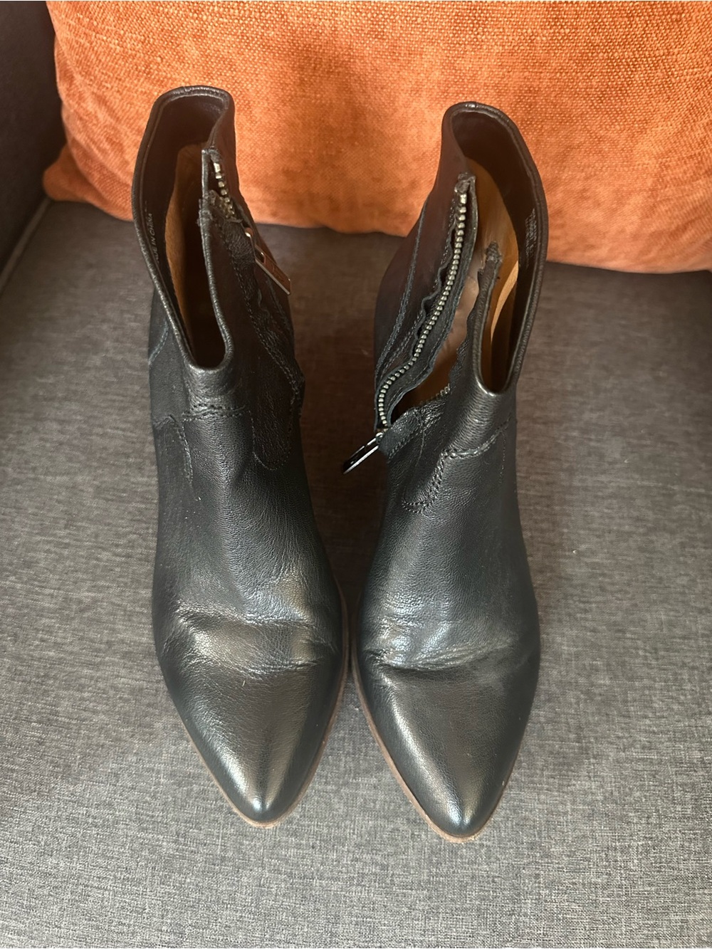 Frye Black Pointed-Toe Leather Ankle Booties